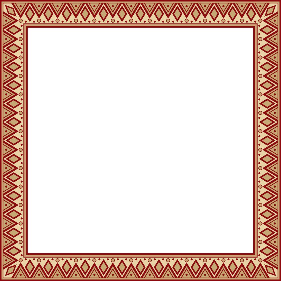 vektor guld med röd fyrkant nationell indisk mönster. nationell etnisk ornament, gränser, ramar. färgad dekorationer av de människors av söder Amerika, maja, inka, azteker