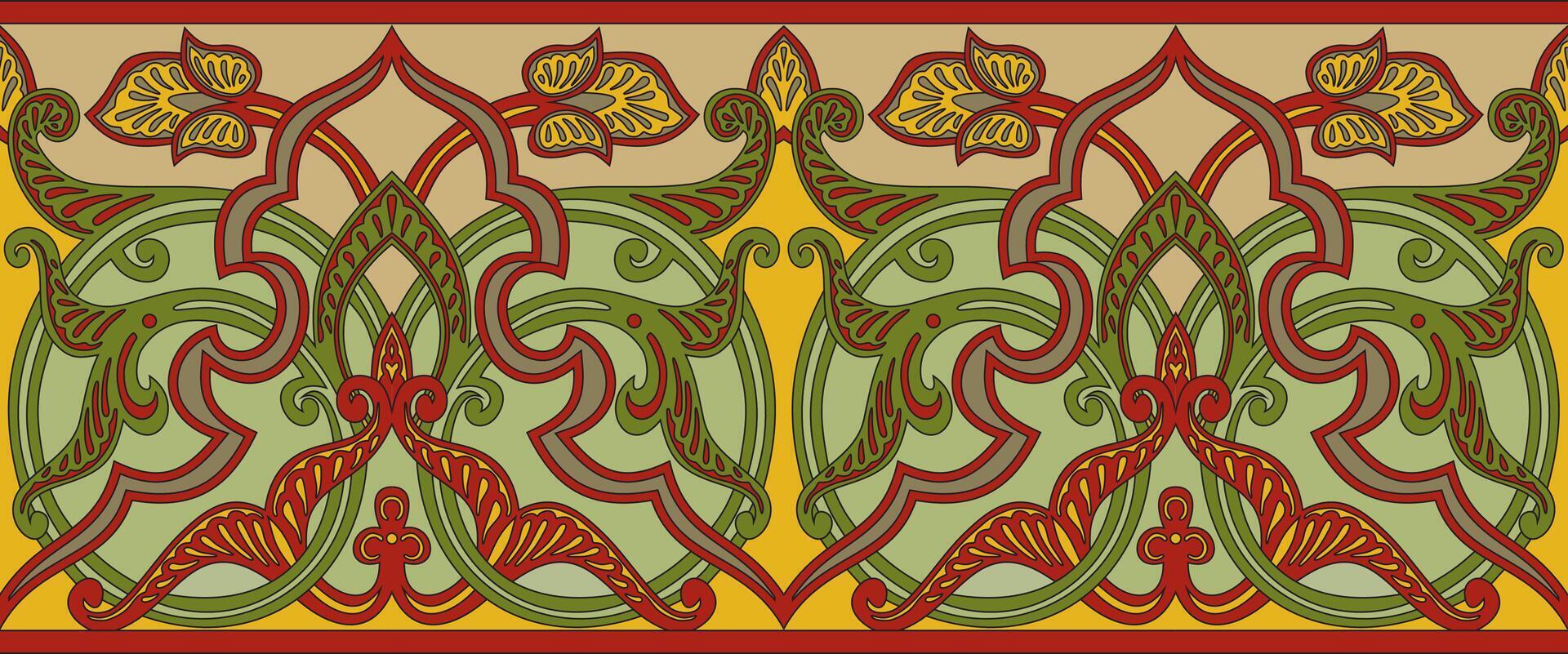 vektor sömlös färgrik orientalisk prydnad. ändlös arabicum mönstrad gräns, ram. persisk målning.