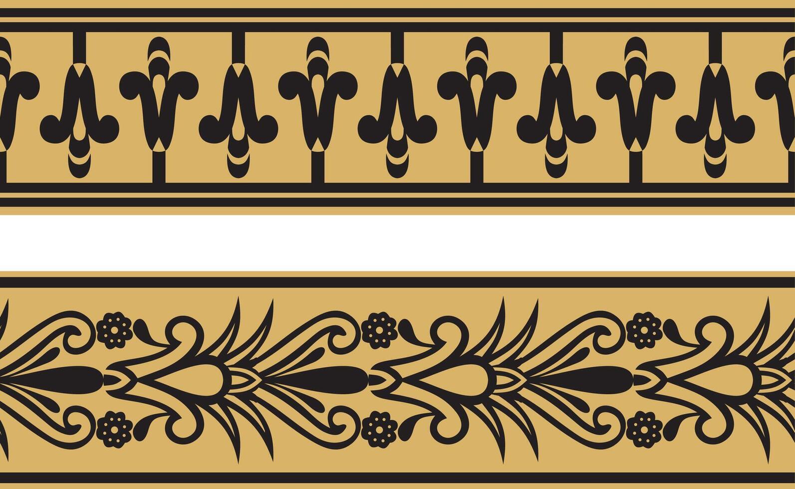 Vektor einstellen von zwei Gold nahtlos ägyptisch Grenze. endlos Ornamente von uralt Ägypten. geometrisch afrikanisch rahmen.