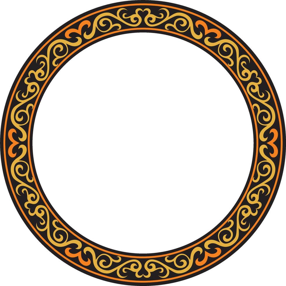 Vektor Orange und schwarz kazakh National runden Muster, rahmen. ethnisch Ornament von das Nomaden Völker von Asien, das großartig Steppe, Kasachen, Kirgisen, Kalmücken, Mongolen, Burjaten, Turkmenen
