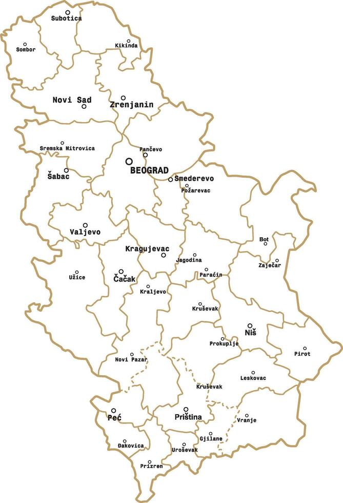 vektor vit administrativ Karta av serbien. de territorium av en europeisk stat med stor städer, gränser av regioner.