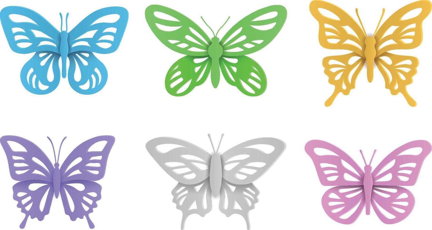 einstellen von Papier Schmetterlinge. Sammlung von isoliert bunt Schmetterlinge vektor