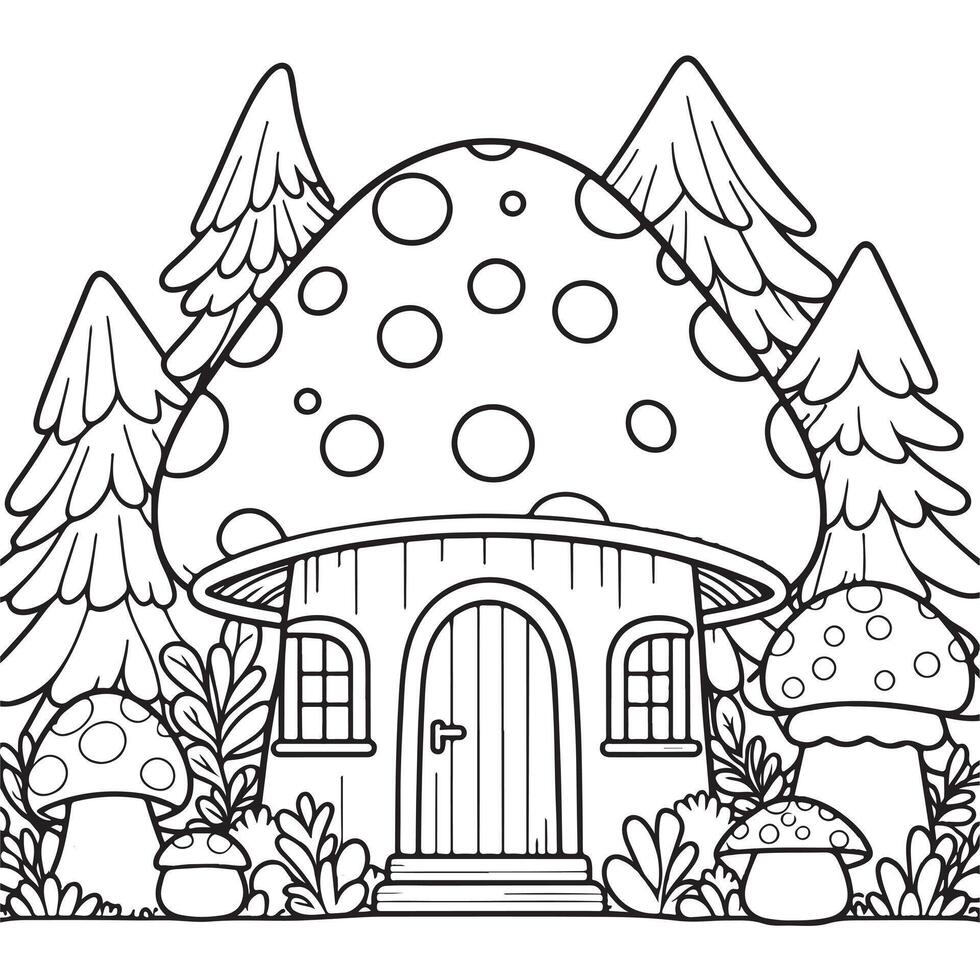 Pilz Haus Färbung Seite Vektor Illustration zum Kinder