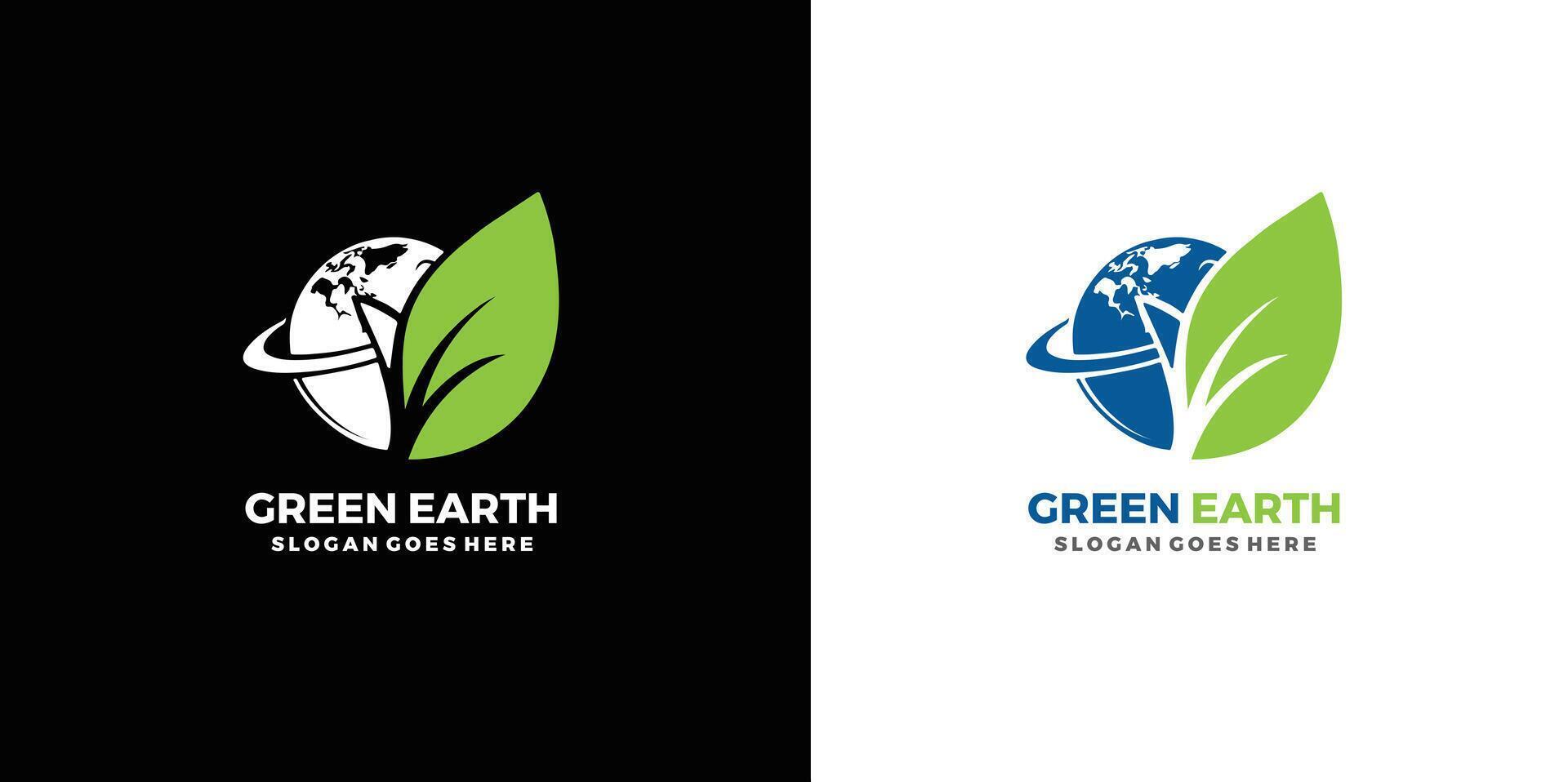 Grün Erde Logo Design mit Baum Blatt Globus Vektor Symbol Design Vorlage kostenlos Vektor