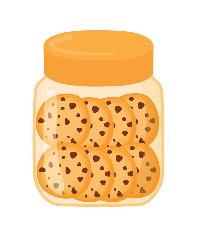 Kekse im Krug mit Schoko Chips Essen Bäckerei im eben Symbol Vektor Illustration