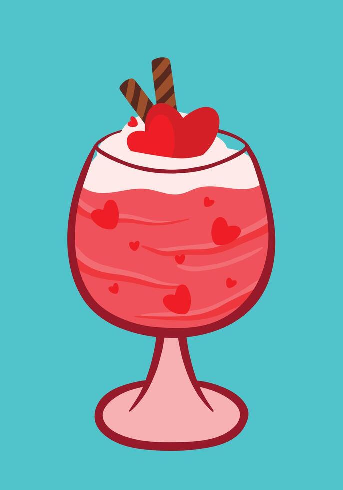 valentine dryck och dryck rosa ljuv hjärta söt tecknad serie klotter vektor illustration