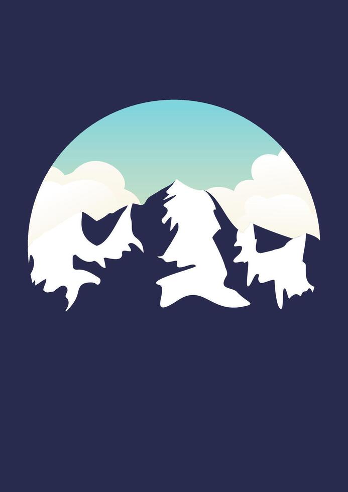 bergen landskap med vit toppar illustration. modern boho bakgrund med vinter- frysta alperna. vektor