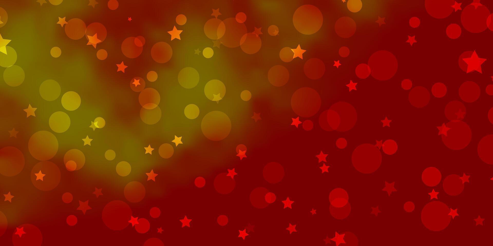 ljusröd, gul vektormall med cirklar, stjärnor. vektor