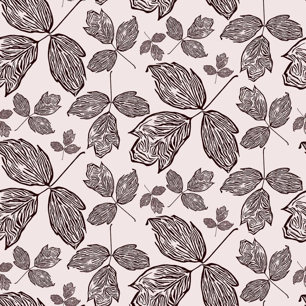 botanisch nahtlos Muster, Hand gezeichnet Linie Kunst Blätter. Vektor Illustration