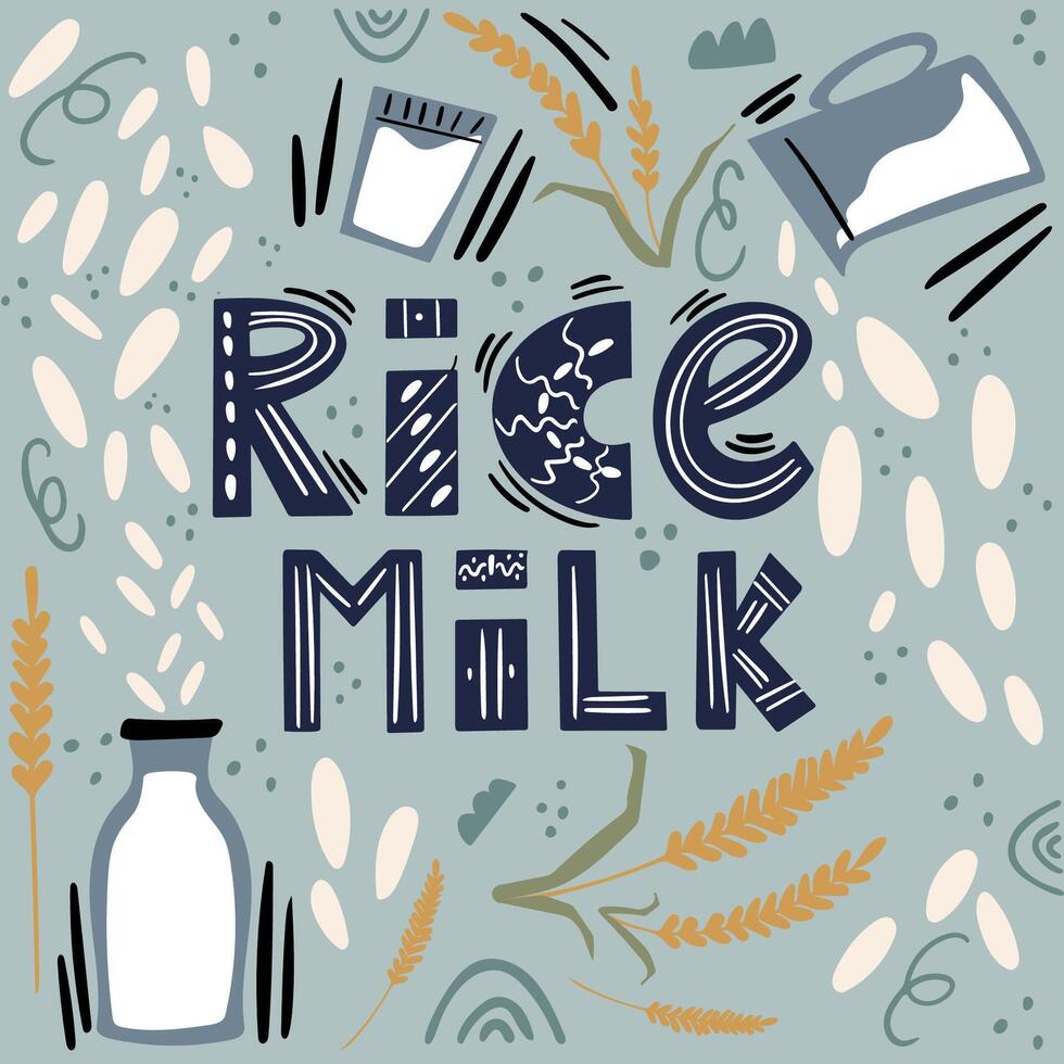 Reis Milch. Milch zum Vegetarier. laktosefrei Milch. Alternative zu Molkerei Produkte. vektor