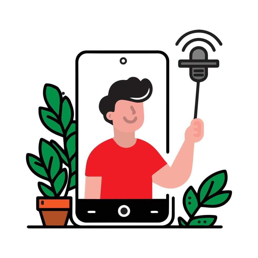 Selfie Foto Linie Symbole, Telefon Symbol Vektor Illustration