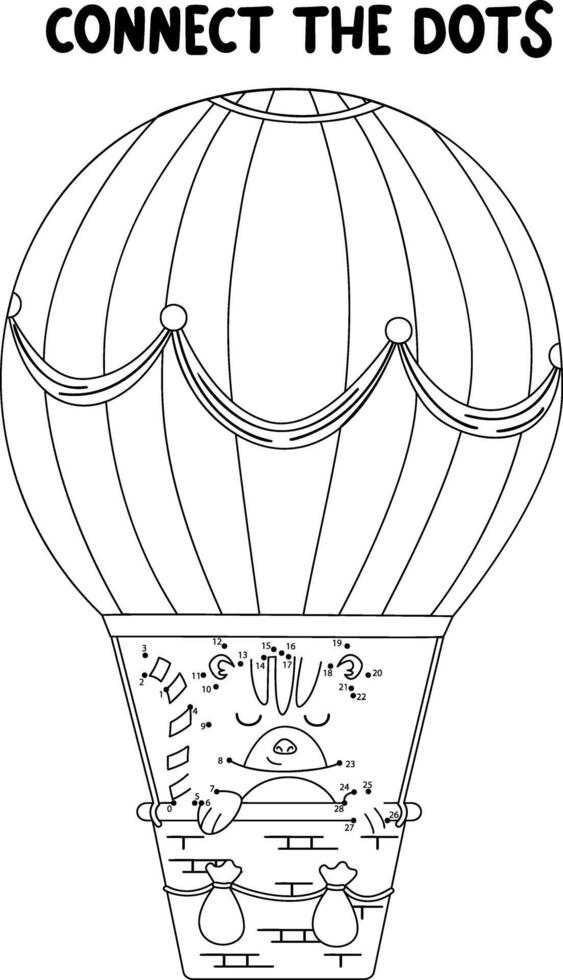 ansluta de prickar spel. tiger på aerostat tryckbar kalkylblad för ungar. kan vara Begagnade som barn färg bok. vektor