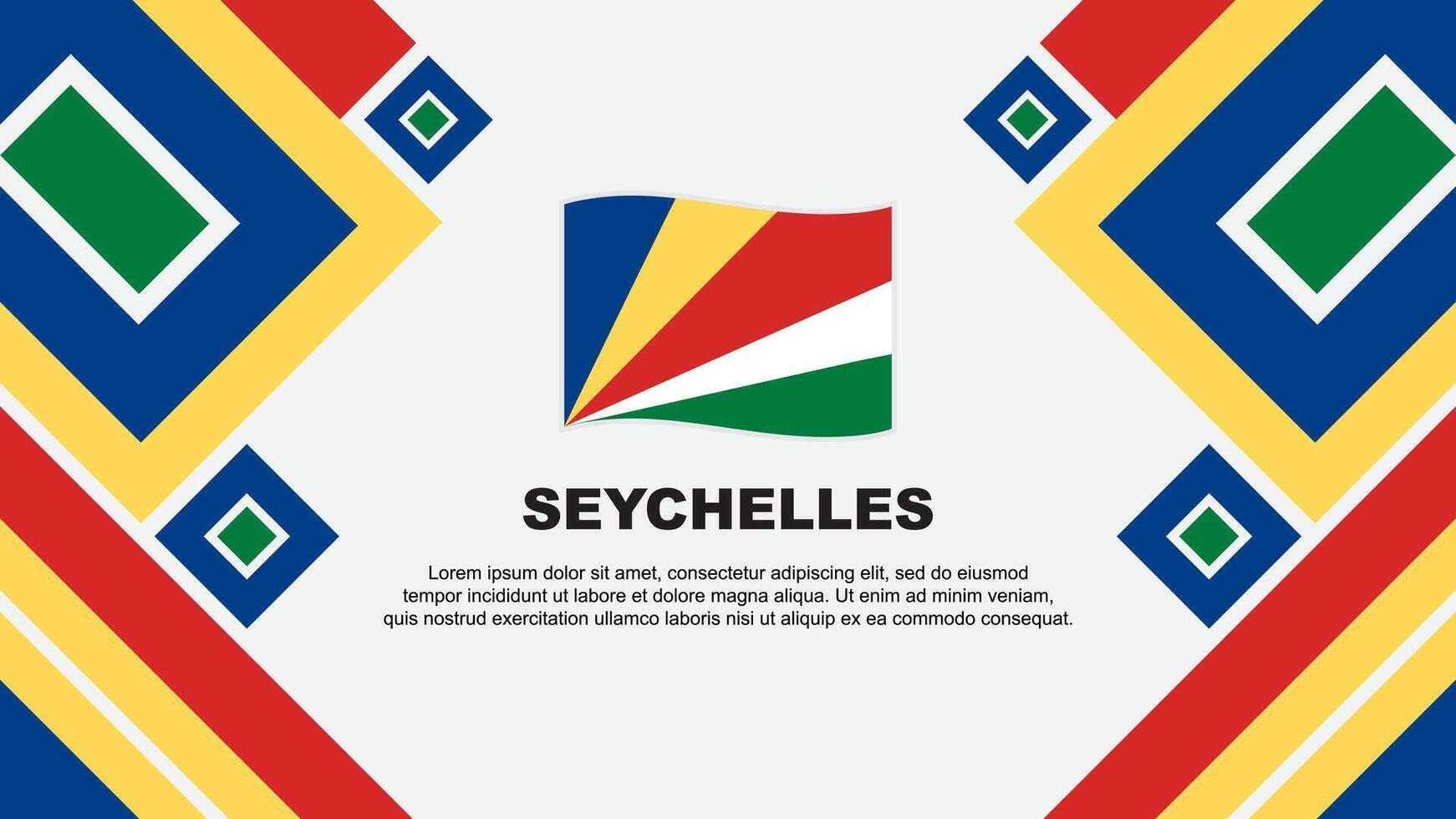 Seychellerna flagga abstrakt bakgrund design mall. Seychellerna oberoende dag baner tapet vektor illustration. Seychellerna tecknad serie