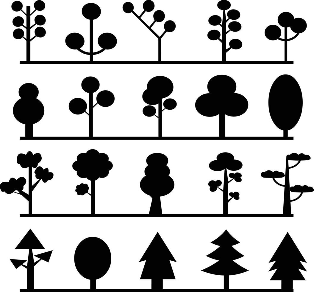 moderne Baumsammlung in der Silhouettenvektorillustration vektor