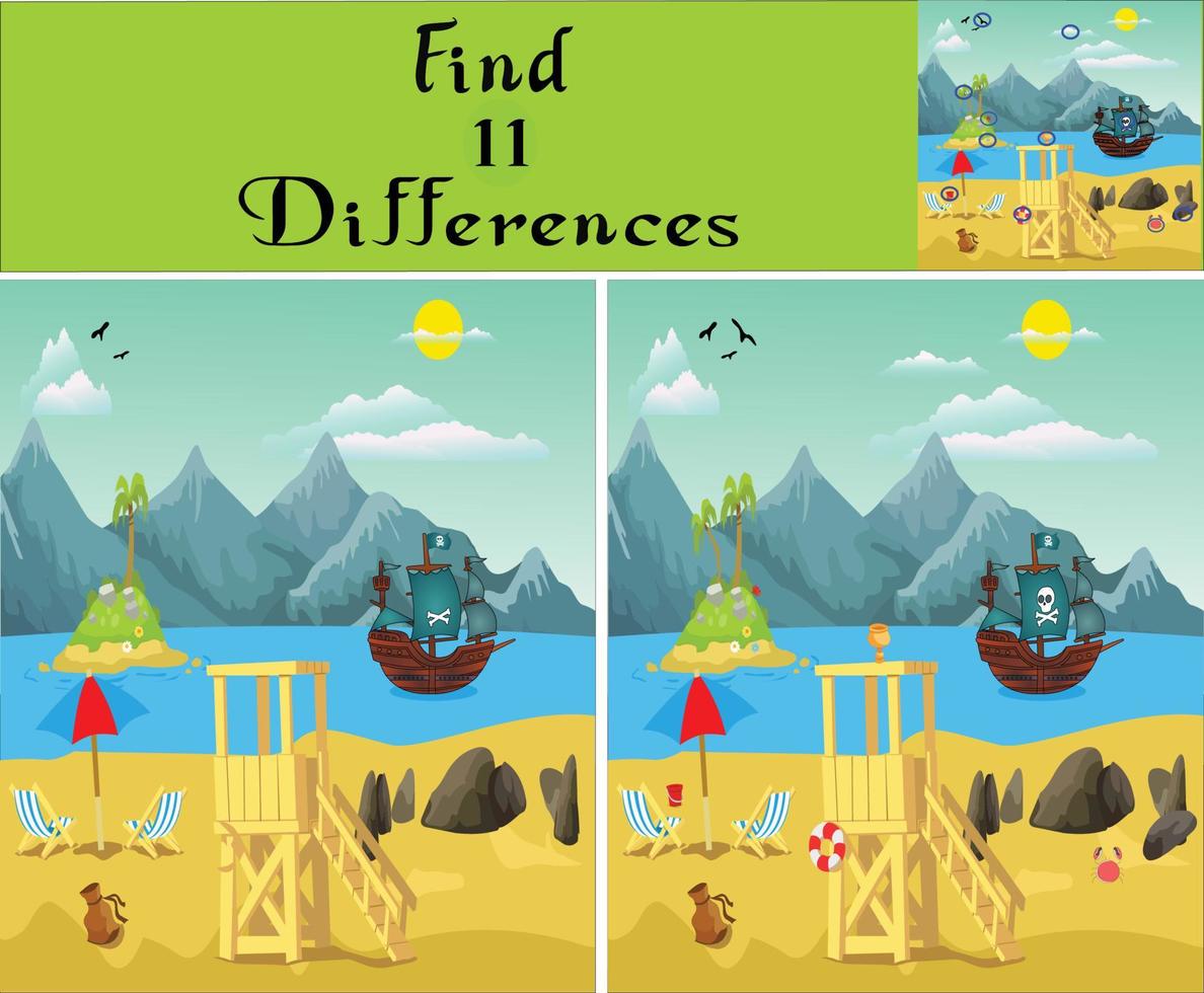 Kinderspiele finden Unterschiede Bildungsspiel mit schöner Landschaftskunst vektor