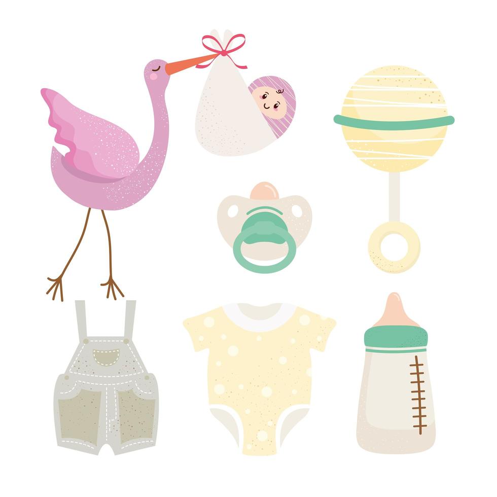 Bündel von sechs Babypartyfeier-Set-Icons vektor