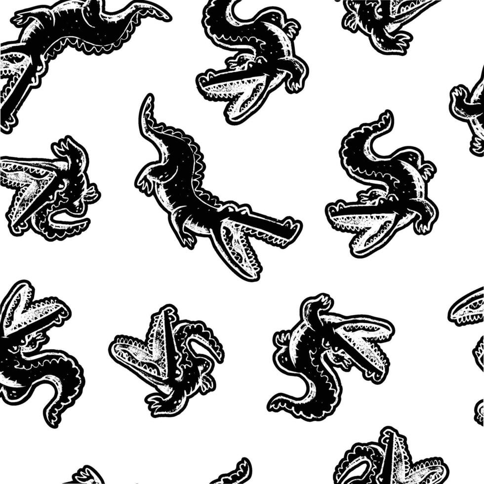 en svart och vit mönster med en knippa av dinosaurier vektor