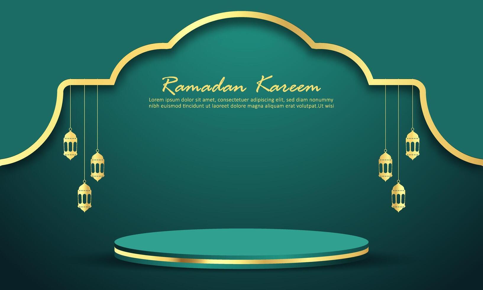firande av ramadan kareem bakgrund med visa podium skede isolerat på grön bakgrund vektor