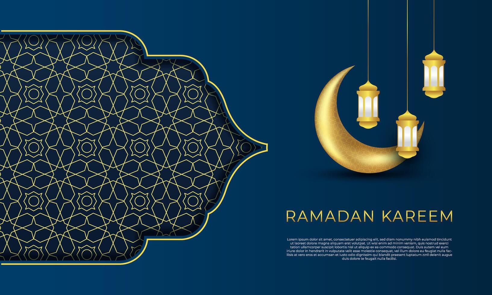 modern lyx islamic ramadan kareem med prydnad mönster måne och lanterndesign på blå bakgrund bakgrund vektor