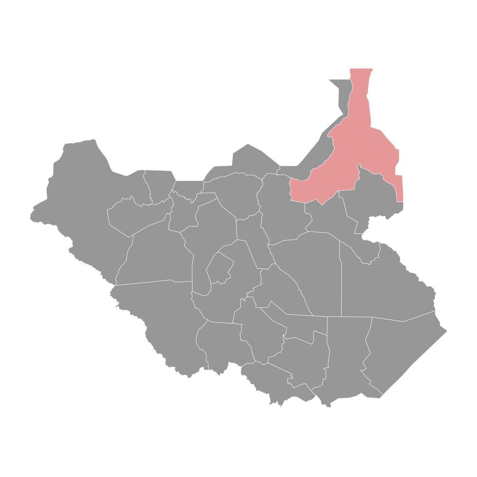 Nord Oberer, höher Nil Zustand Karte, administrative Aufteilung von Süd Sudan. Vektor Illustration.