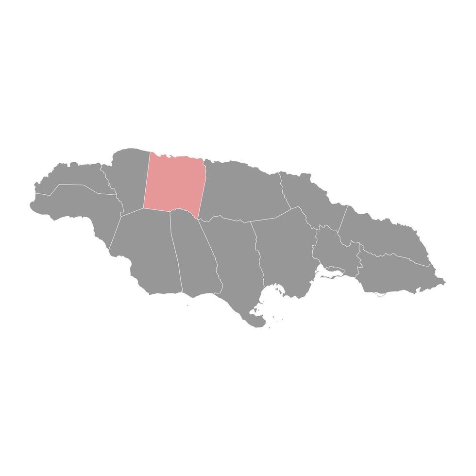Trelawny Gemeinde Karte, administrative Aufteilung von Jamaika. Vektor Illustration.