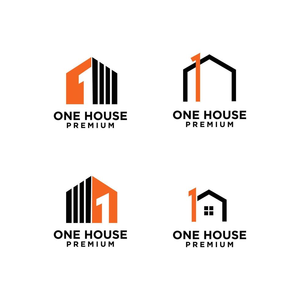 ett 1 hus Hem brev logotyp ikon design vektor