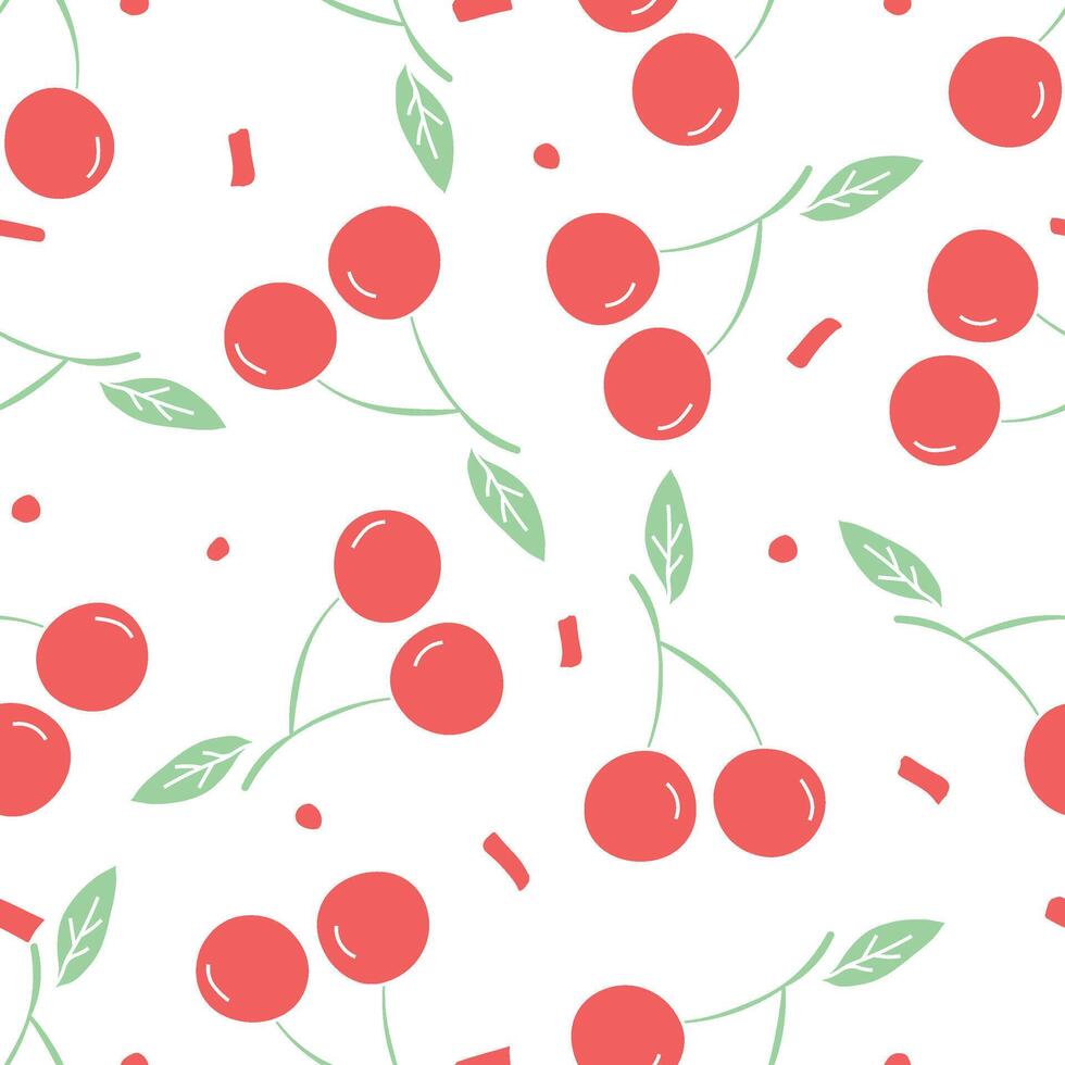 sömlösa körsbärsmönster. doodle vektor med röda körsbär ikoner. vintage körsbärsmönster