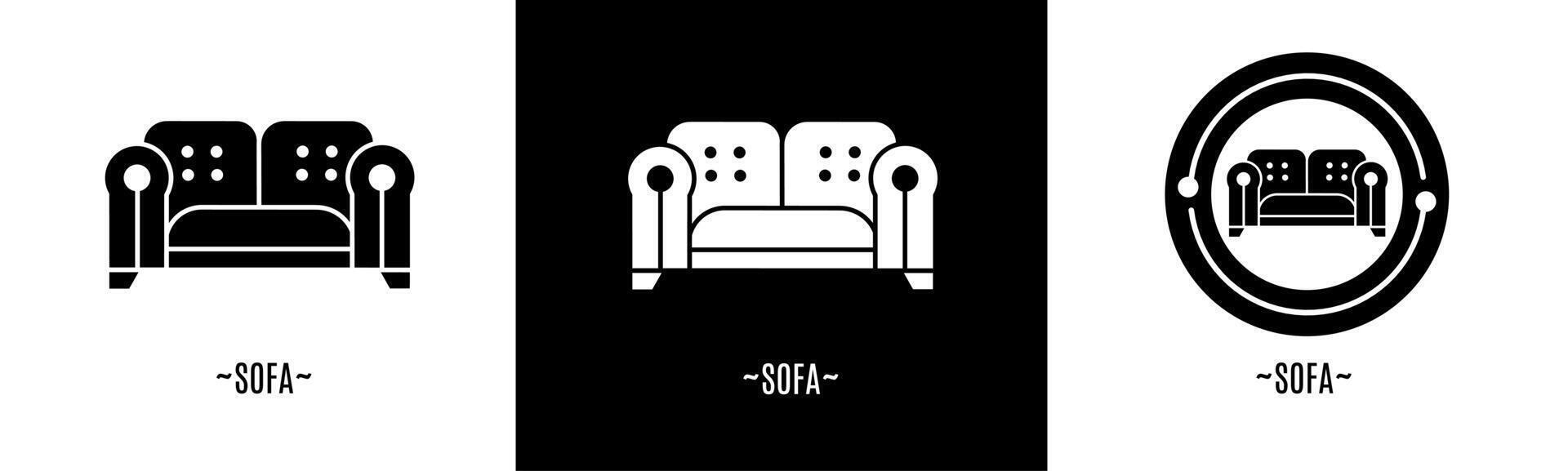 Sofa Logo Satz. Sammlung von schwarz und Weiß Logos. Lager Vektor. vektor