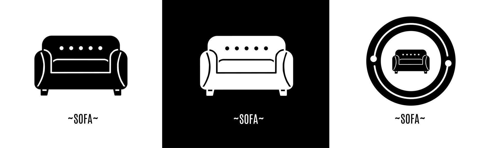 soffa logotyp uppsättning. samling av svart och vit logotyper. stock vektor. vektor