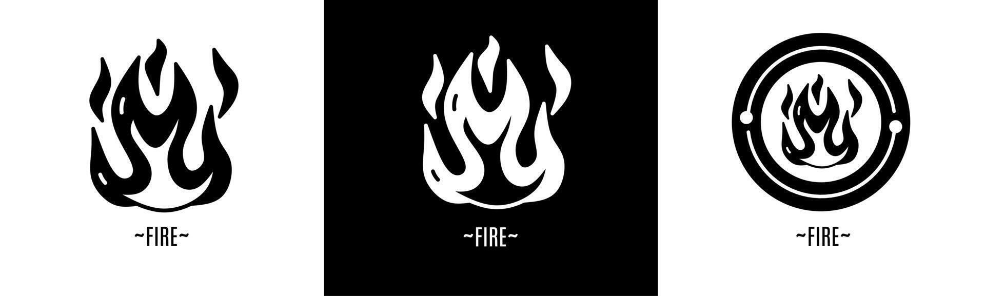Feuer Logo Satz. Sammlung von schwarz und Weiß Logos. Lager Vektor. vektor