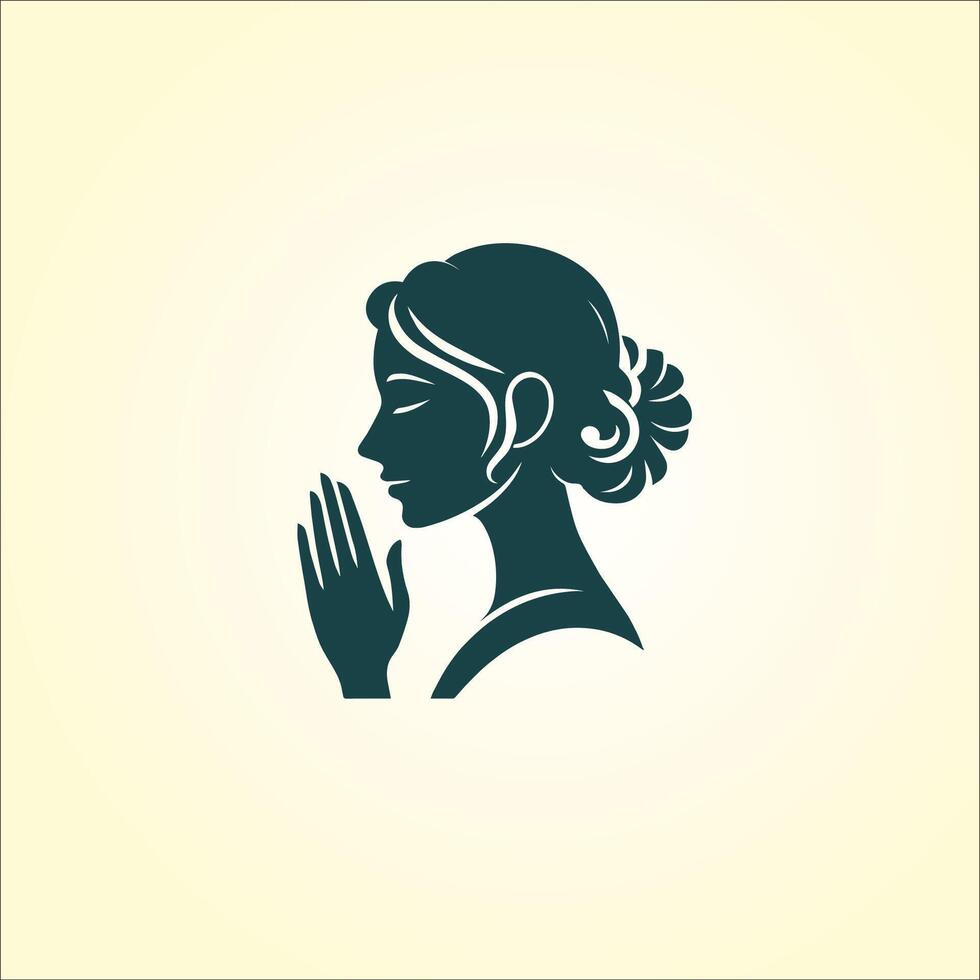 indische frauen in traditioneller kleidung mit namaste-hand, einladendem logo-design vektor