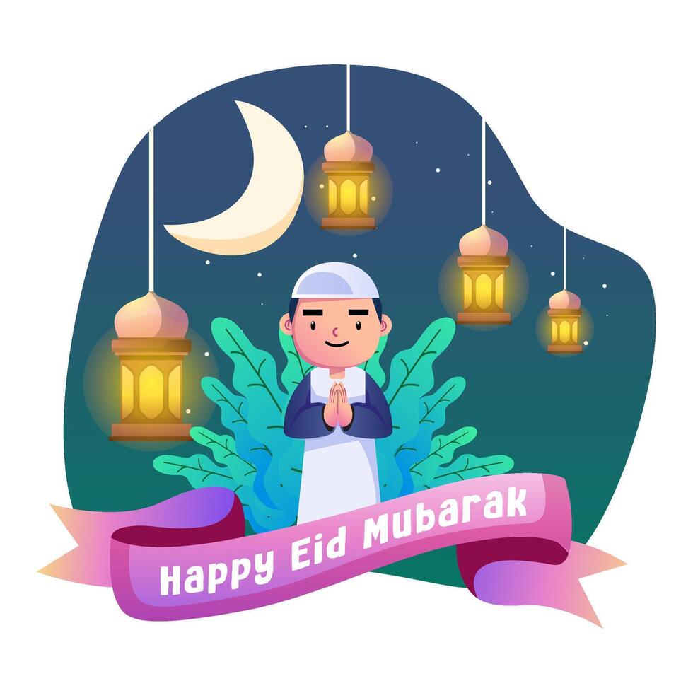 Lycklig eid mubarak barn illustration vektor