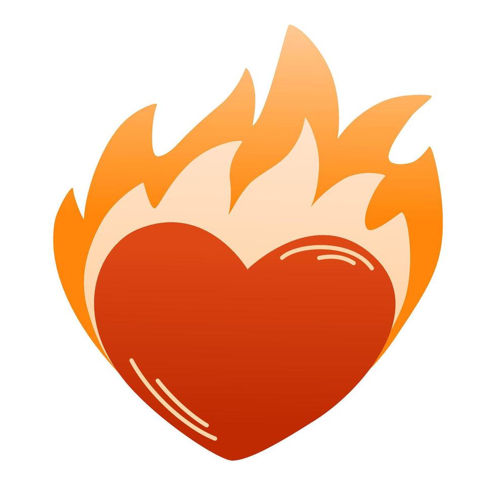 Herz auf Feuer. Designs zum Banner, Karten, Einladungen zum Valentinstag Tag, medizinisch Kardiogramme. gefeuert rot Herzen Symbol, flammend Herz. Vektor Hand gezeichnet Illustration.