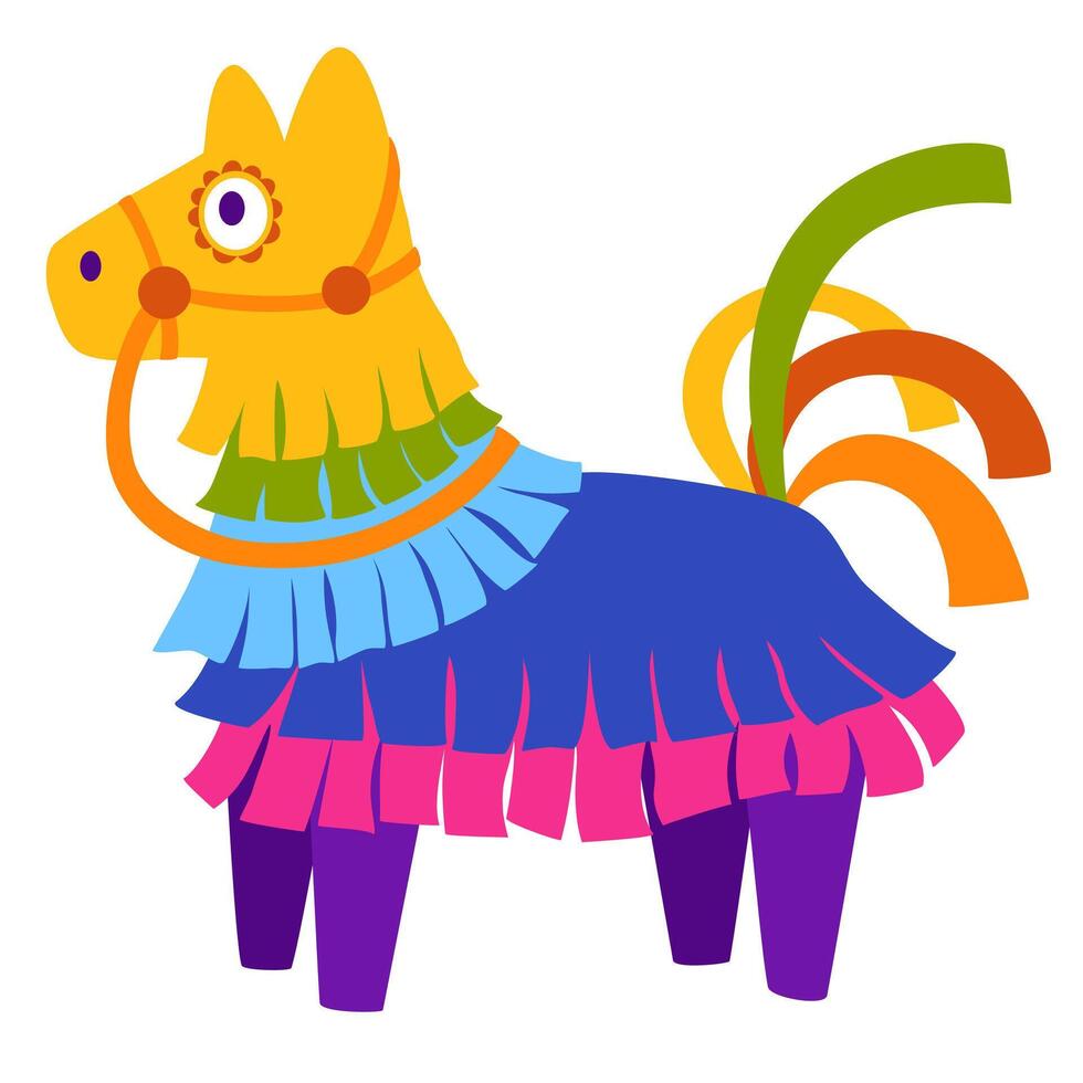 mexikansk pinata häst eller lama. cinco de mayo parad, mexikansk fiesta. färgrik leksaker med behandlar för barn födelsedag, fest firande, karneval, fiesta, söt djur papper behållare för godis. vektor