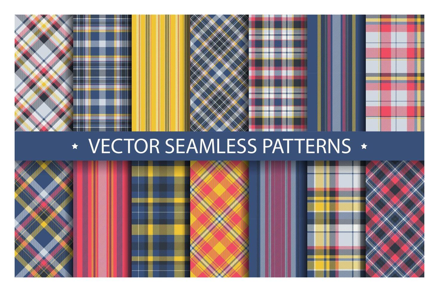 Tartan einstellen Muster nahtlos Plaid Vektor. geometrisch Hintergrund Stoff Textur. modern prüfen Mode Vorlage zum Textil- drucken, Verpackung Papier, Geschenk Karte, Hintergrund eben Design. vektor