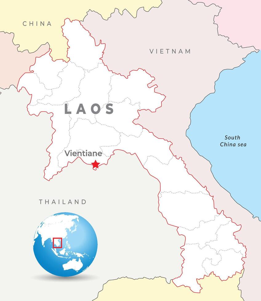 Laos Karte mit Hauptstadt Wien, die meisten wichtig Städte und National Grenzen vektor