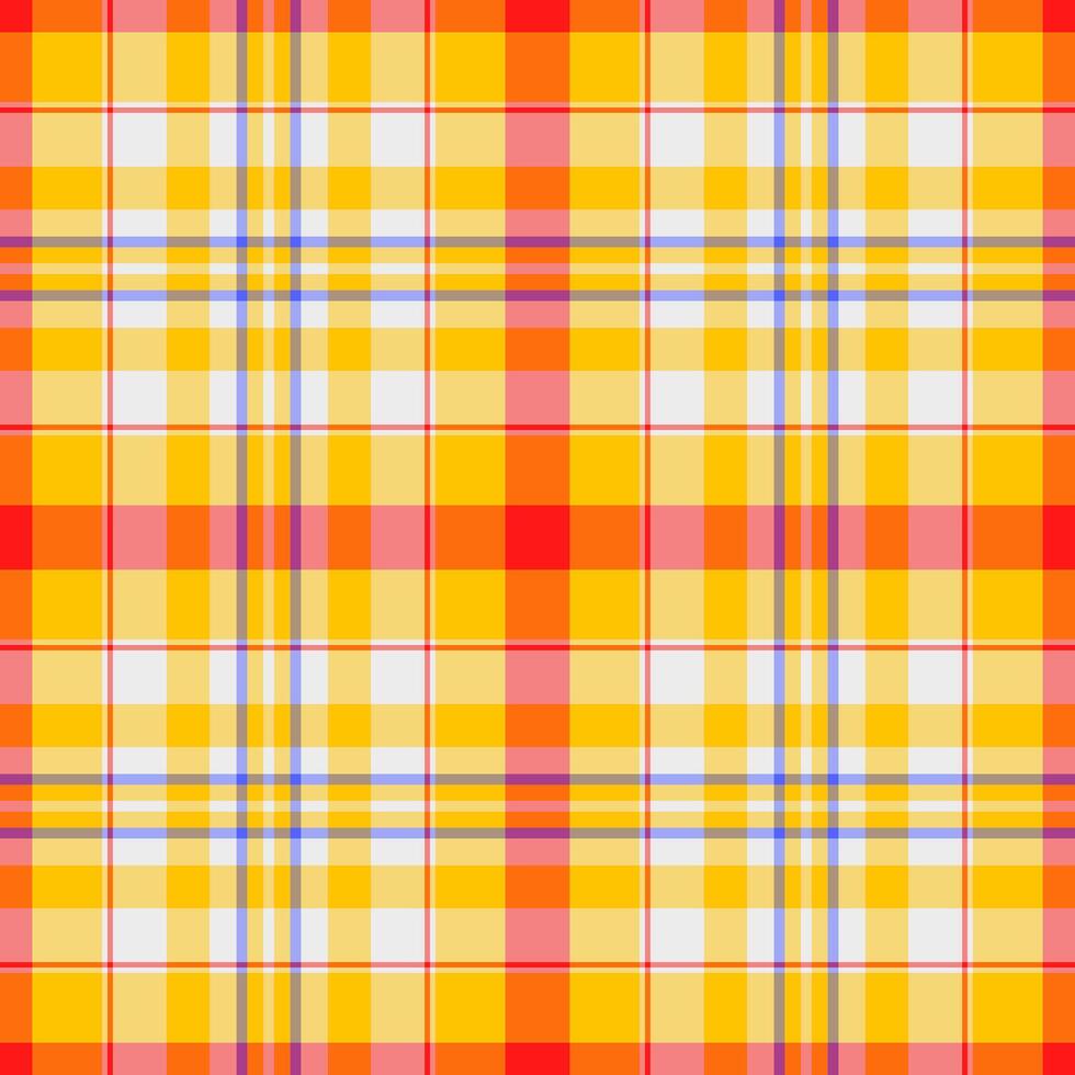 Damast Hintergrund Tartan nahtlos, November Vektor Stoff Textil. Mehrfarbig Plaid prüfen Textur Muster im Gelb und hell Farben.