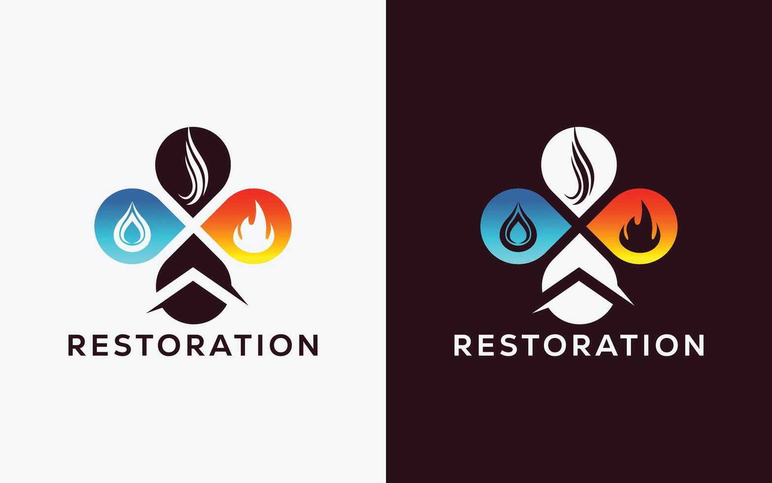 minimalistisch Wiederherstellung Unternehmen Vektor Logo zum Feuer Flamme , fallen und Rauch. modern bunt Feuer Flamme , fallen und Rauch Vektor Logo. Wasser, Rauch, Kamm, ingle Logo