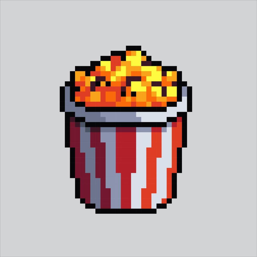 Pixel Kunst Popcorn. pixelig Kino Popcorn. Popcorn zum das Pixel Kunst Spiel und Symbol zum Webseite. vektor