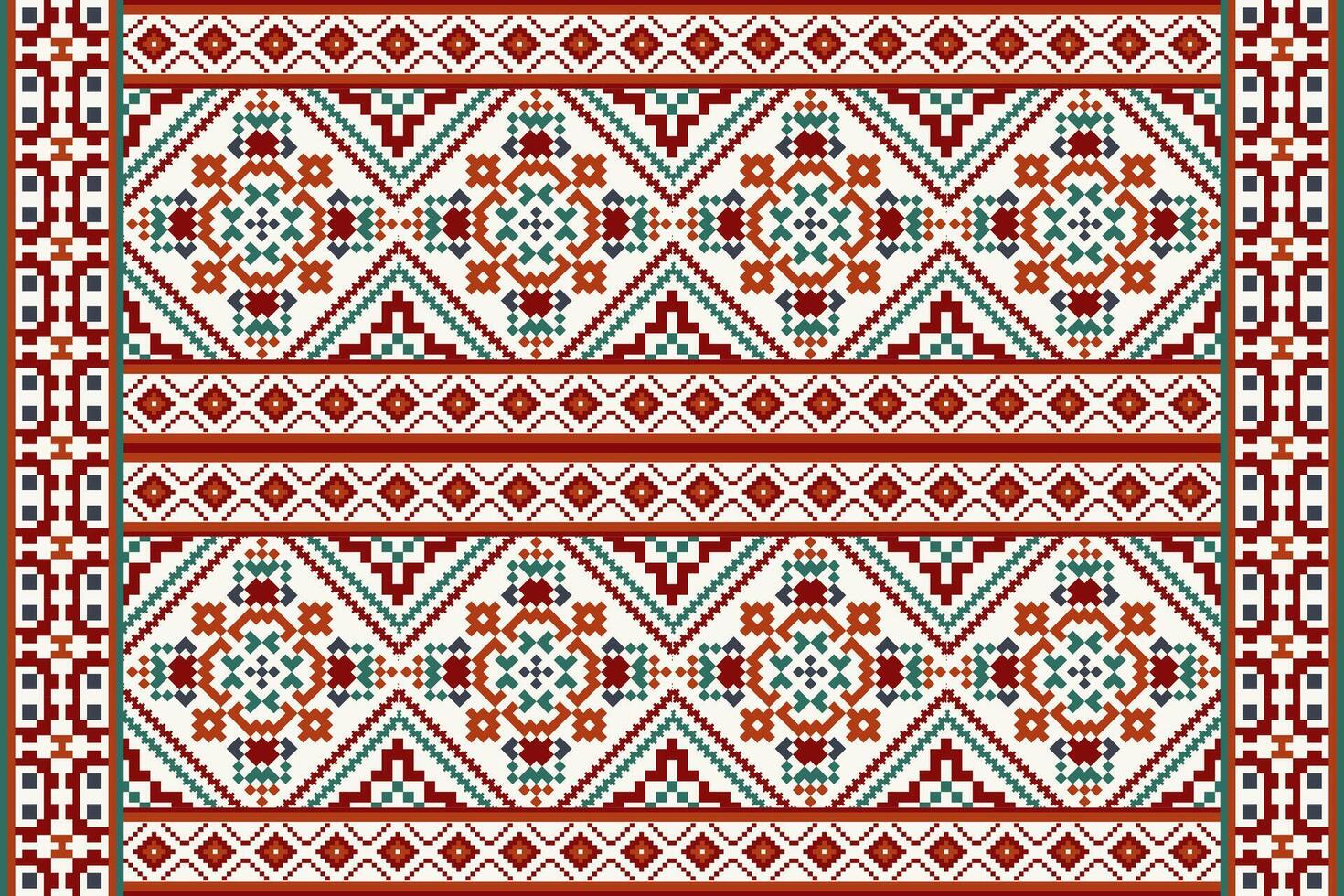 blommig korsa sy broderi på vit bakgrund.geometrisk etnisk orientalisk mönster vektor illustration, aztek stil, abstrakt bakgrund.design för textur, tyg, kläder, dekoration, sarong, halsduk, matta.