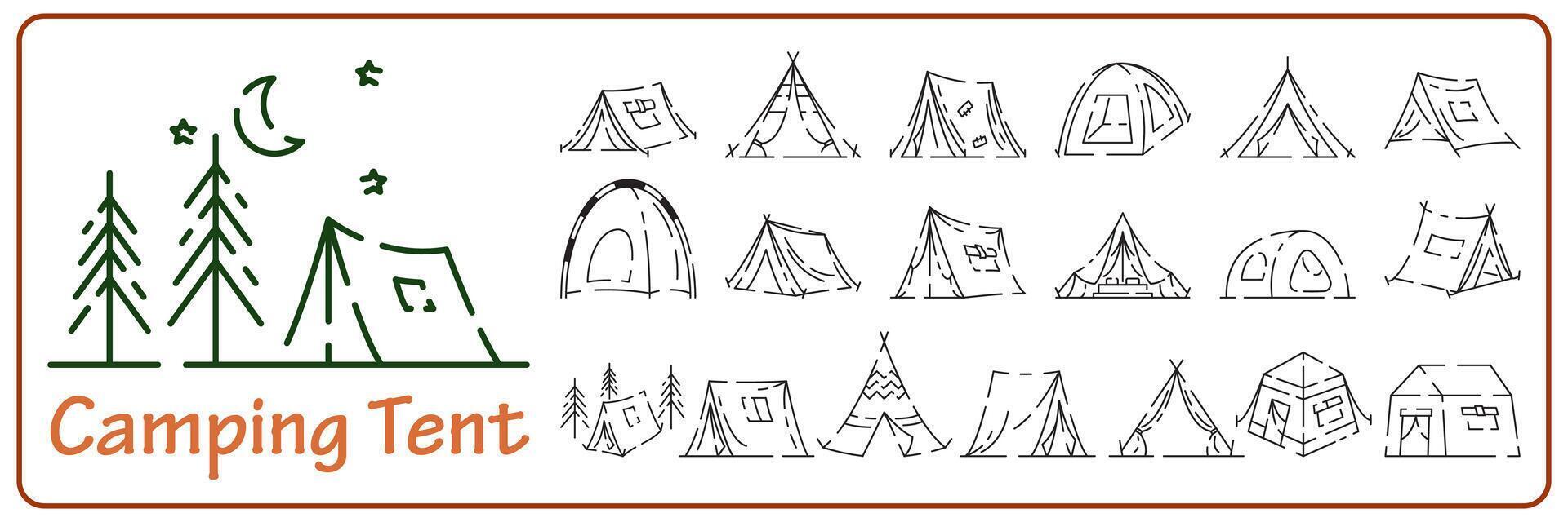 Lager Symbol auf Weiß Hintergrund. Camping Zelt Linie Symbol Vektor Satz.