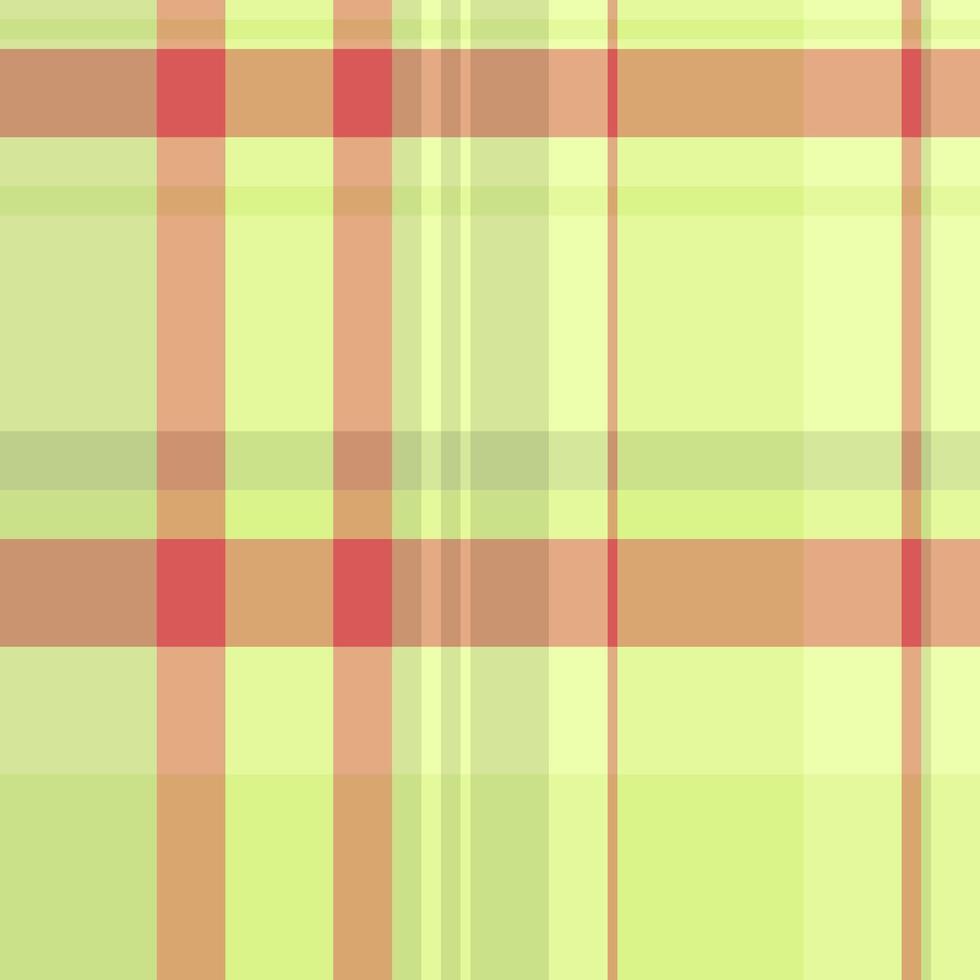 Weiblichkeit Textil- Tartan nahtlos, Zelle Hintergrund Plaid Vektor. kulturell Stoff prüfen Muster Textur im Limette und Orange Farben. vektor