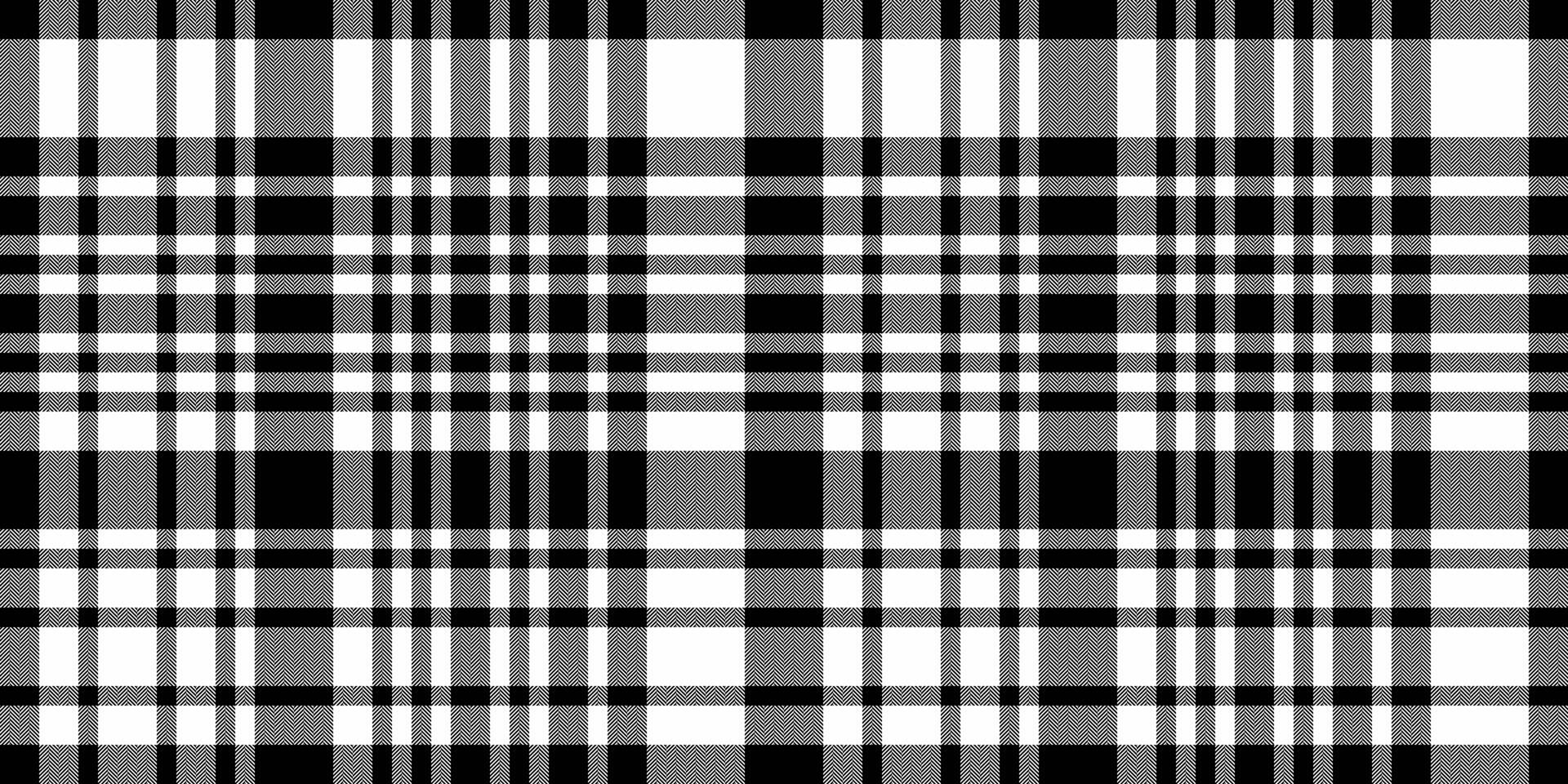 linjär kolla upp textil- textur, härlig tyg sömlös bakgrund. form mönster tartan pläd vektor i svart och vit färger.