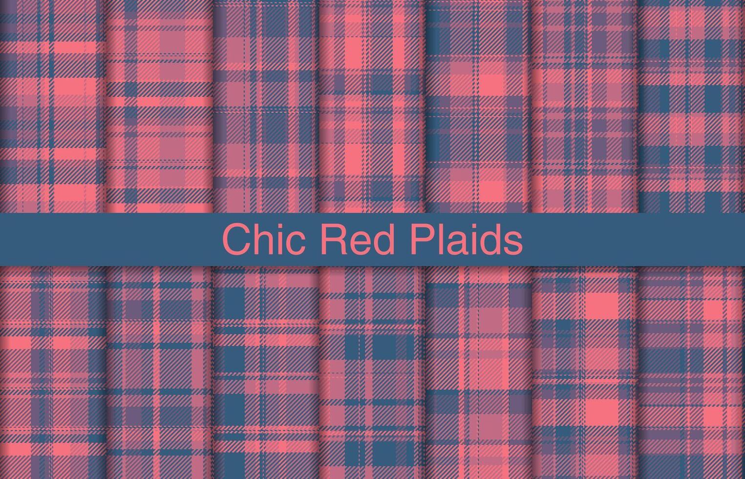chic röd pläd buntar, textil- design, rutig tyg mönster för skjorta, klänning, kostym, omslag papper skriva ut, inbjudan och gåva kort. vektor