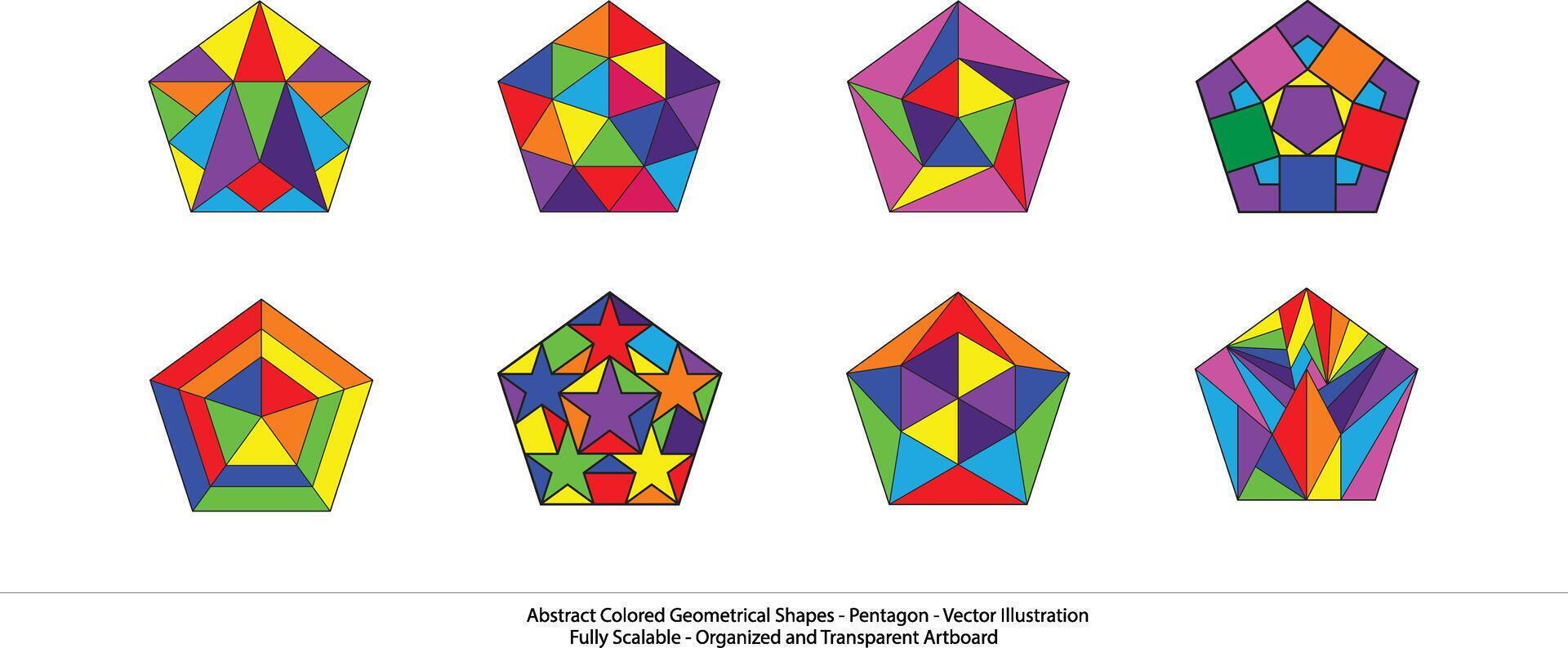 fünfeckig Harmonie abstrakt farbig geometrisch Formen. Vektor Illustration. einstellen von geometrisch Formen. ein visuell Puzzle zum das kreativ Verstand