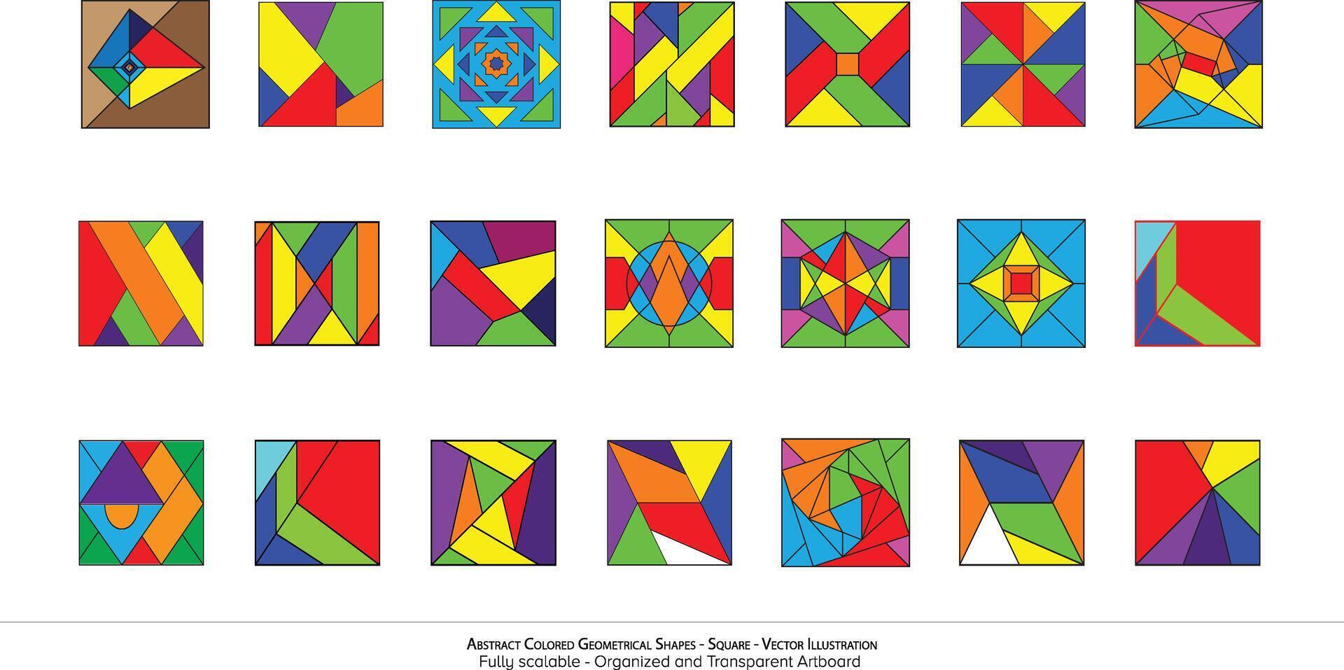 abstrakt färgad geometrisk former - fyrkant - vektor illustration. modern vägg konst. en mosaik- av identiteter i vibrerande pixlar. lekfull geometrisk former skapande en känsla av rörelse.