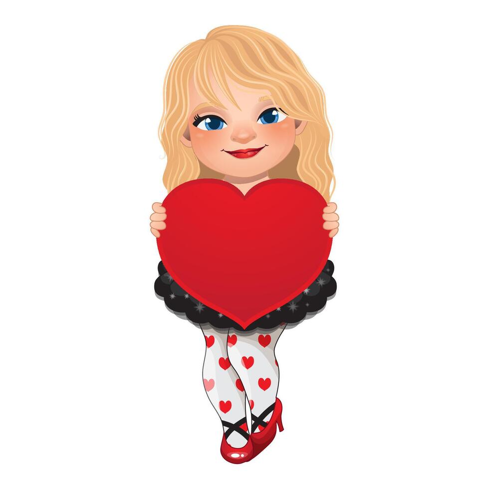 Valentinstag s Tag mit blond Haar Mädchen halten rot Herz Karikatur Charakter Vektor Illustration