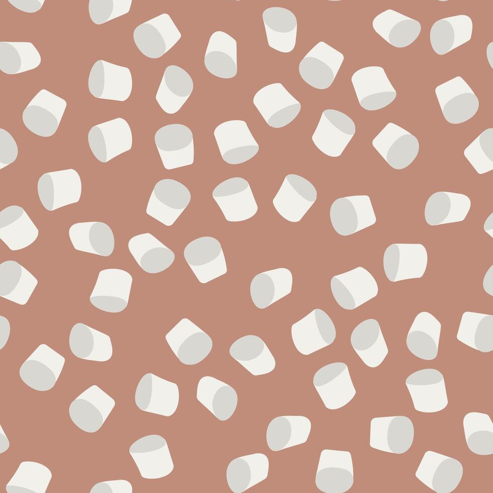 sömlös mönster av faller marshmallows i kakao. ljuv mat på en brun bakgrund. dryck tillsats. vektor illustration