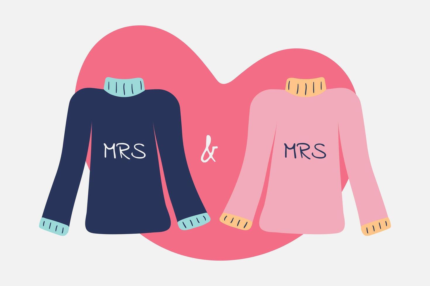 illustration av par tröjor för lesbiska, Fröken och Fröken för hjärtans dag, februari 14:e. kärlek, hjärta form. vektor illustration.