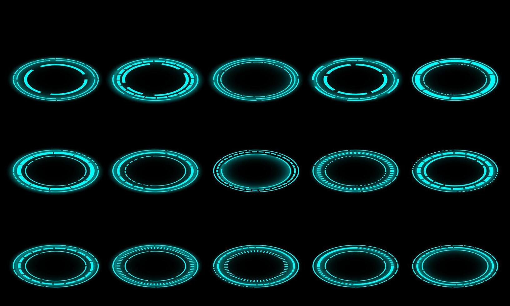 uppsättning av 3d sci fi blå cirkel användare gränssnitt element teknologi trogen design modern kreativ på svart bakgrund vektor